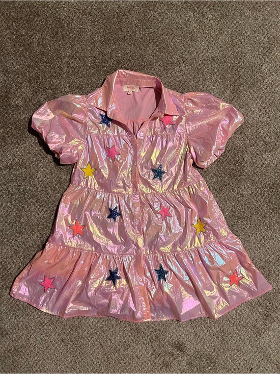 Peach Love California Dresses & Skirts - Peach Love California Iridescent Star Sequins Puff Sleeve Babydoll Dress M